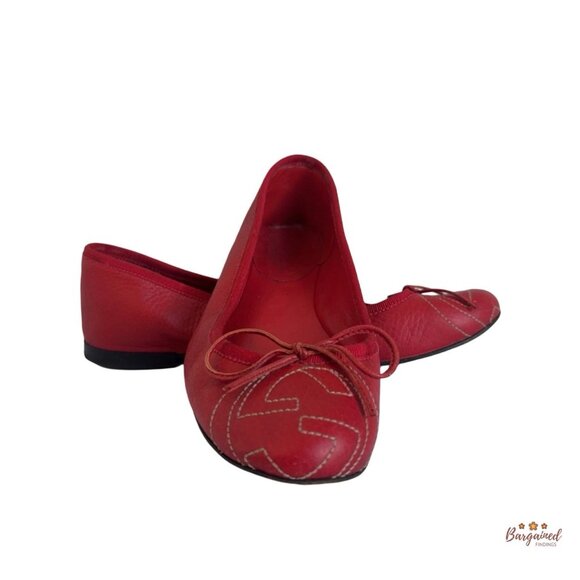 Authentic Gucci Red Leather Ballet Flats 5/35 - Picture 1 of 11